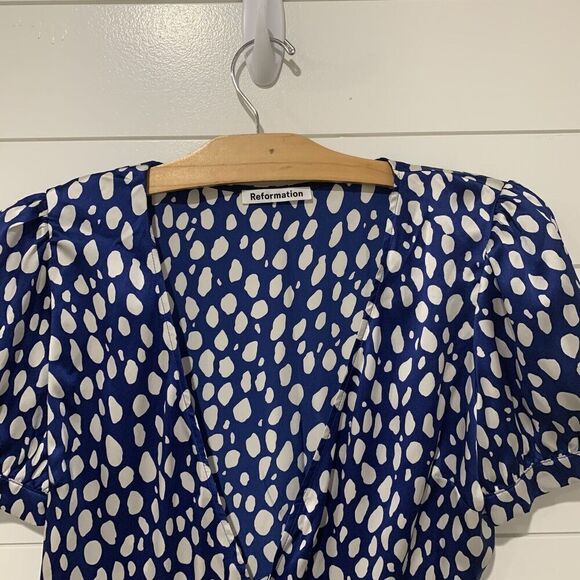 Reformation | Dress Silk Mini V Neck Wrap V Neck Short Sleeve Polka Dots- Large - Picture 2 of 8